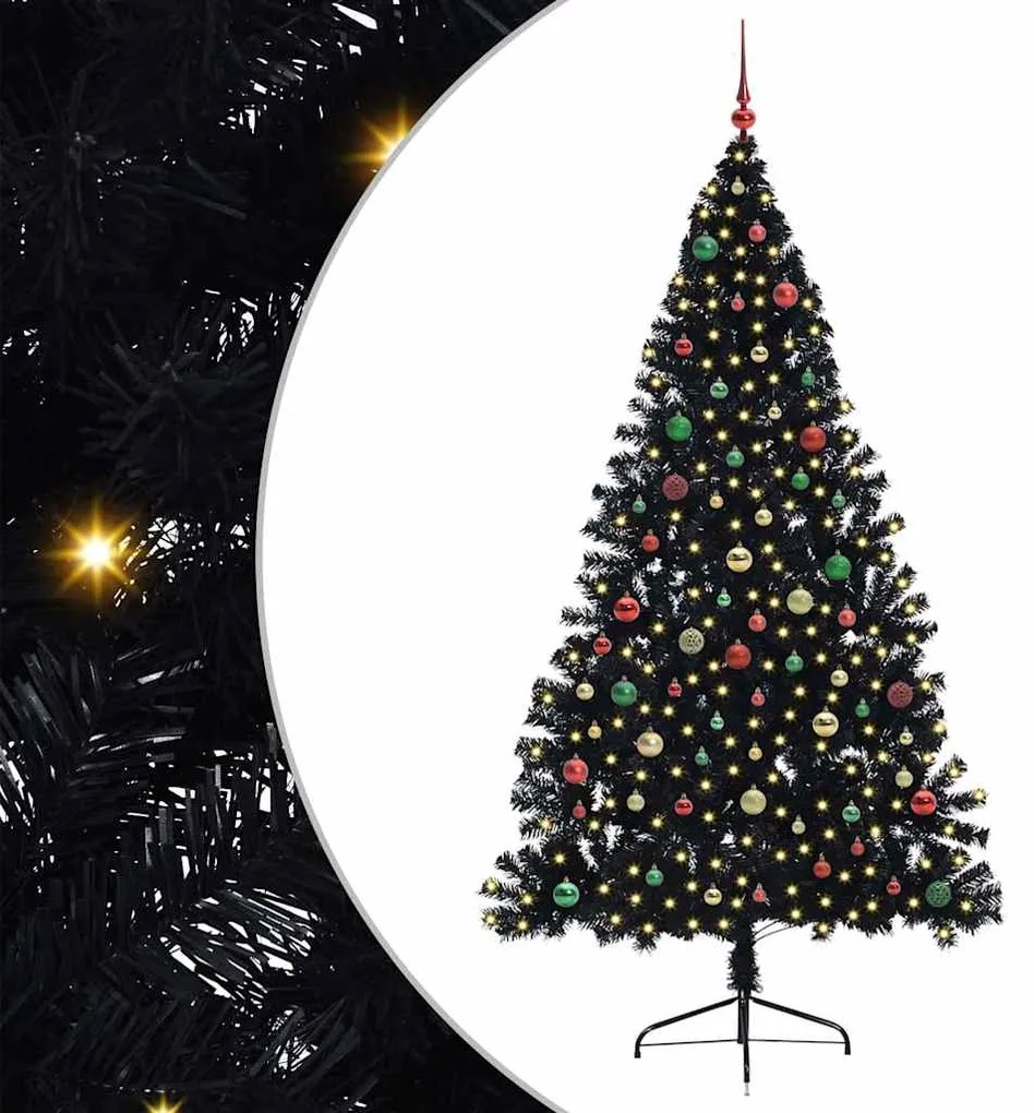 vidaXL Árvore de Natal Artificial Pré-iluminada Preto 210 cm PVC