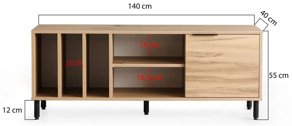 Suporte de TV Bodegas – Carvalho – 140 cm x 55 cm x 40 cm