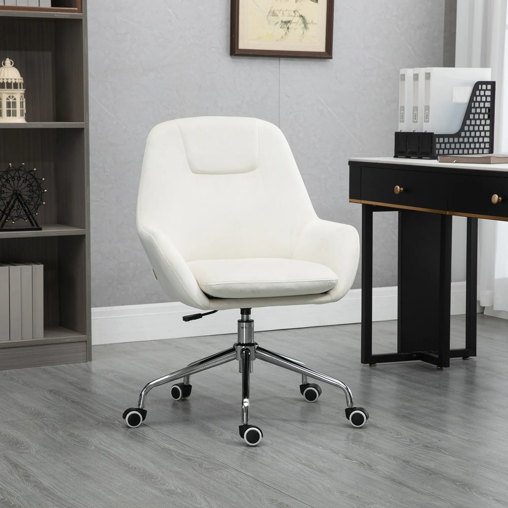 Vinsetto Cadeira de Escritório Operativa Giratória de Veludo com Altura Ajustável e Rodas 65x66x90-97cm Creme