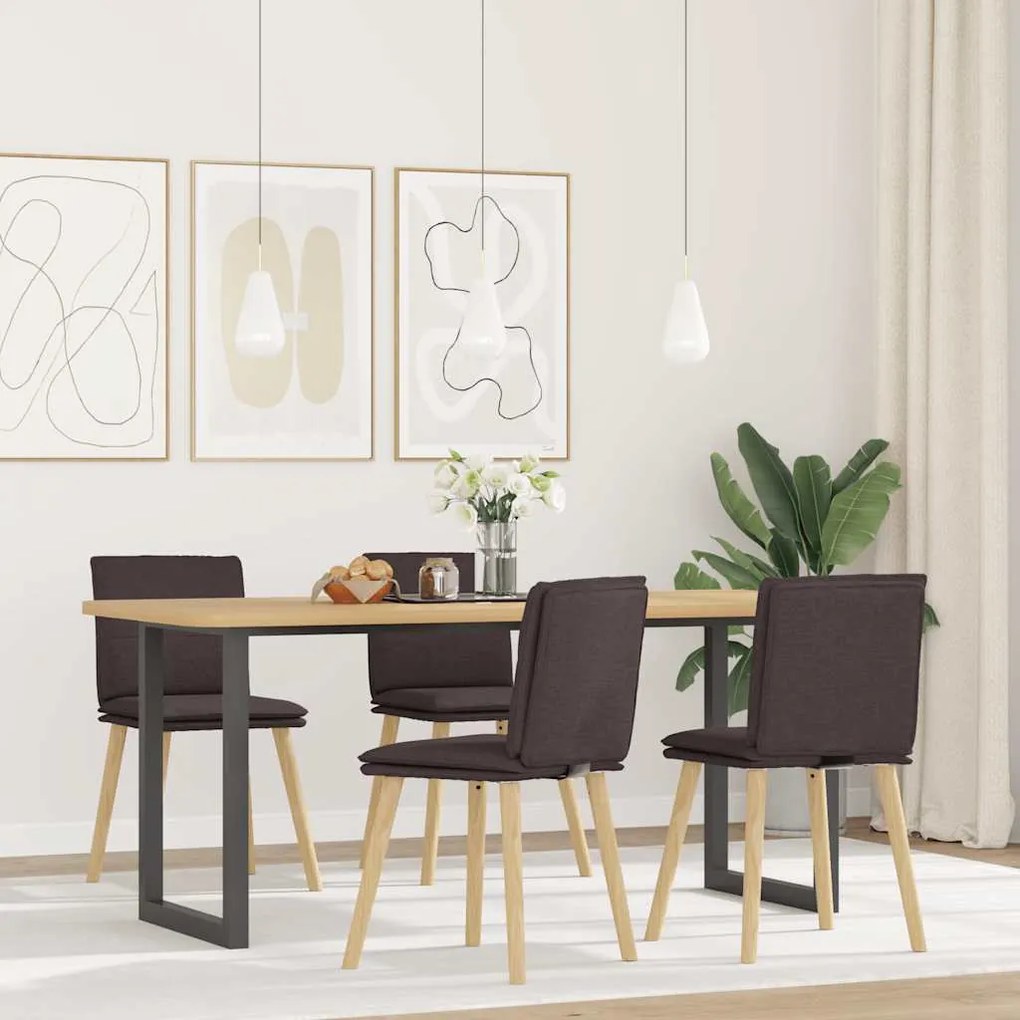 Cadeiras de jantar 4 pcs tecido castanho-escuro