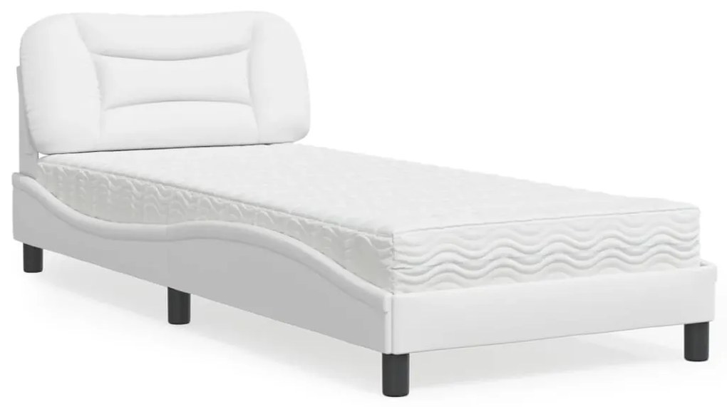 Cama com colchão 90x200 cm couro artificial branco