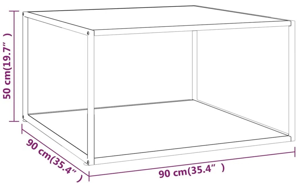 Mesa de centro 90x90x50 cm preto com vidro marmorizado branco