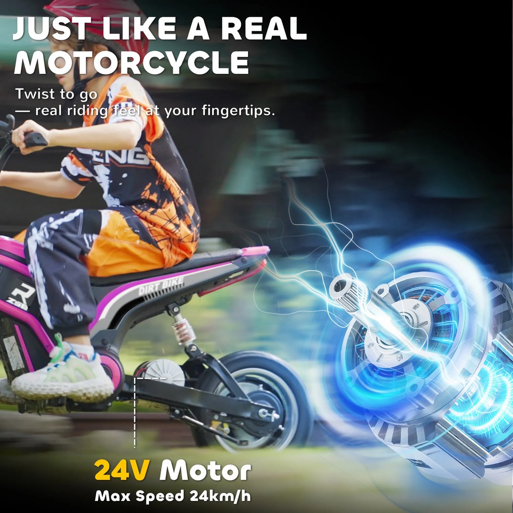 Moto Cross Elétrica Infantil 8-12 anos, 119 x 64 x 76,5 cm, 2 Velocidades Reguláveis, Rosa