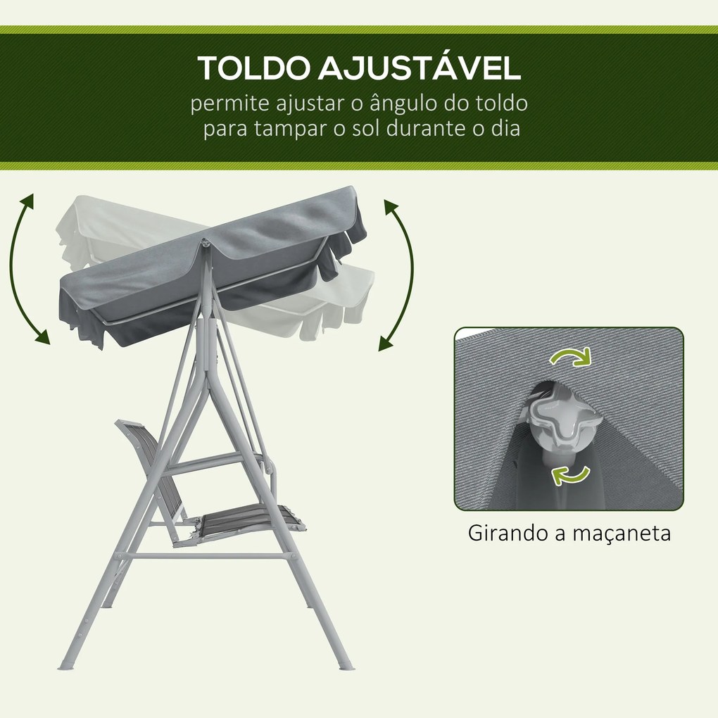 Outsunny Baloiço Jardim de 3 Lugares com Toldo Ajustável Encosto Respi