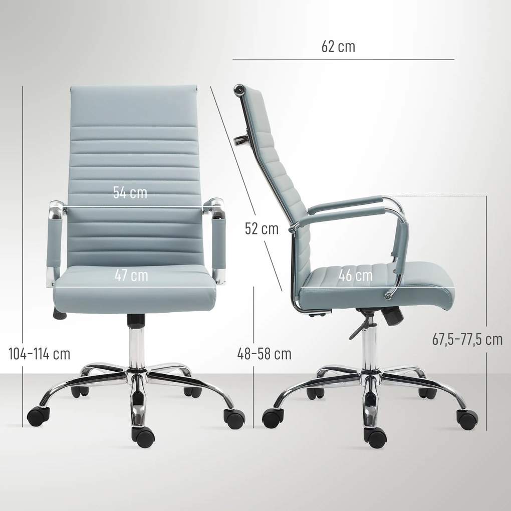 Cadeira de Escritório Giratoria 360° Inclinável com Altura Ajustável Rodas Apoio de Braços 54x62x104-114 cm Cinzento Claro