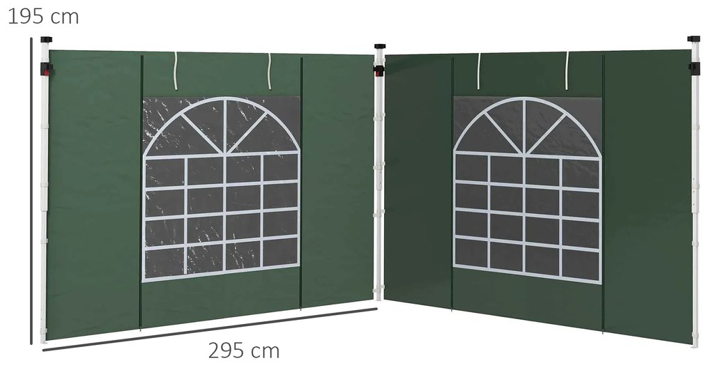 Paredes Laterais para Tenda de 2 Painéis 3x2 m com Janela Enrolável e Porta com Fecho de Correr para Tenda 3x3/6m Verde