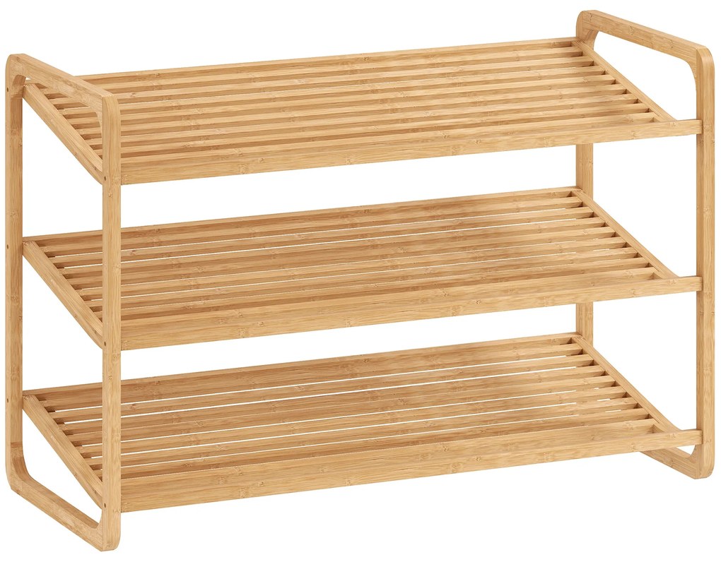 Sapateira de 3 Níveis Estante para Sapatos em Bambu para 12 Pares de Sapatos 76x33x50,8 cm Madeira