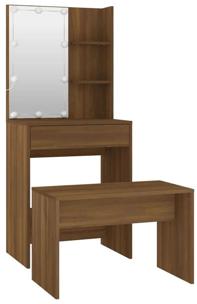 Conjunto toucador com LEDs madeira processada sonoma castanho