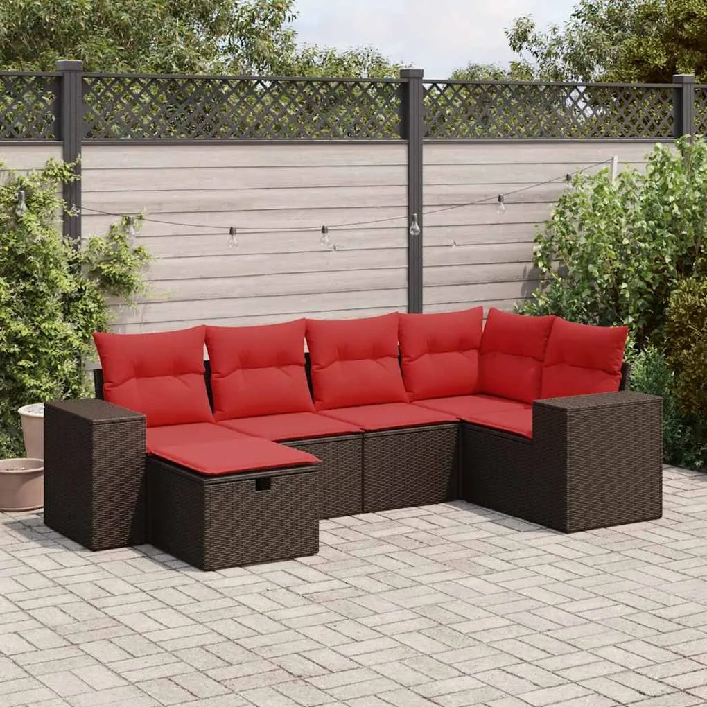 vidaXL 6 pcs conjunto de sofás jardim c/ almofadões vime PE castanho