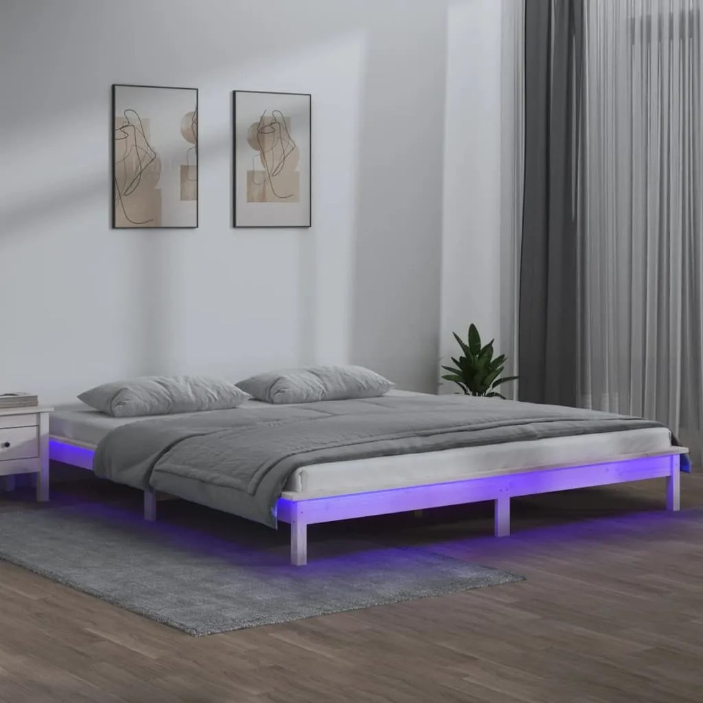 820617 vidaXL Estrutura de cama c/ LEDs 160x200 cm madeira maciça branco