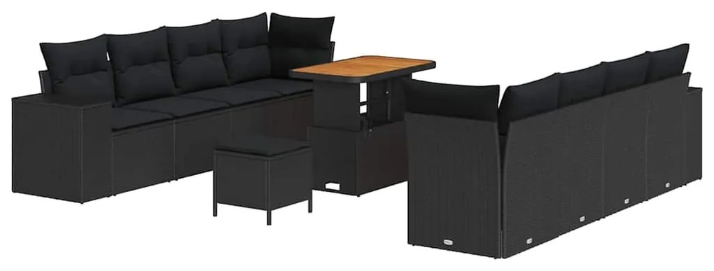 Conjunto de Sofá de Jardim de 11 Peças com Almofadas Preto Rattan Sint