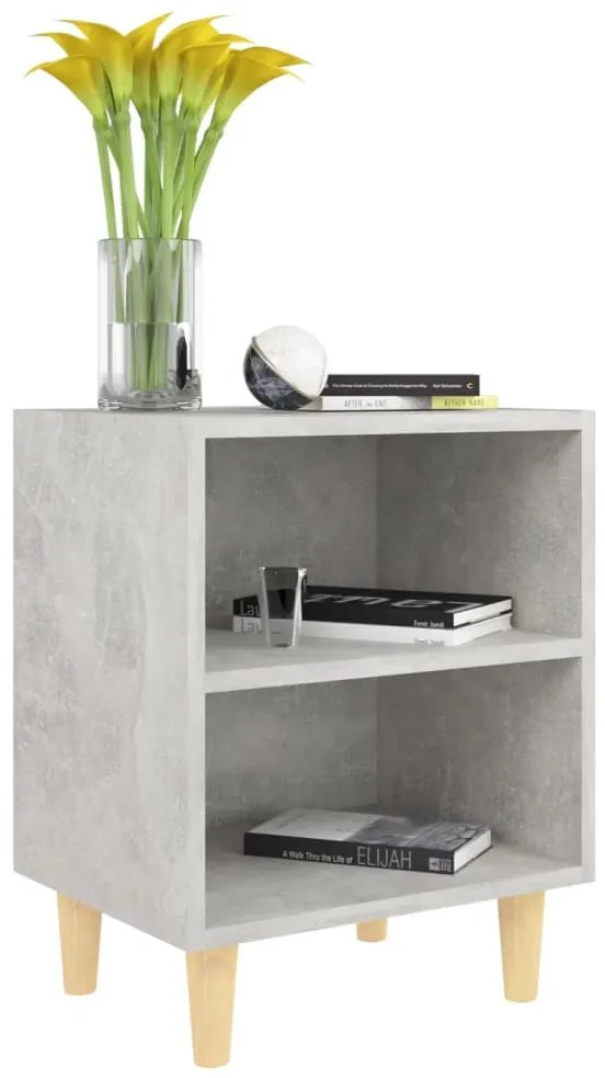 Mesa cabeceira pernas madeira maciça 40x30x50cm cinzento cimen.