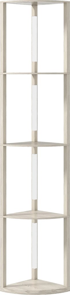 HOMCOM Luminária de pé LED, prateleira de canto, dimável, 4 prateleiras, luz branco quente, 41x30x164cm, Carvalho | Aosom Portugal