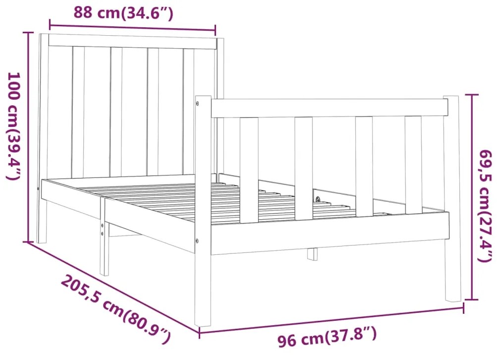 Cama sem colchão 90x200 cm madeira de pinho maciça