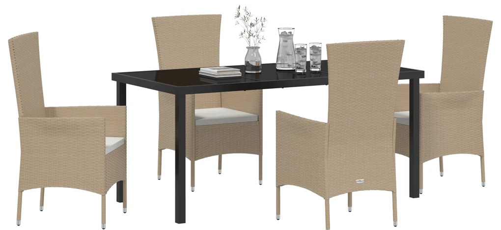 Conjunto de Jantar de Jardim vidaXL de 5 Peças com Almofadas em Rattan