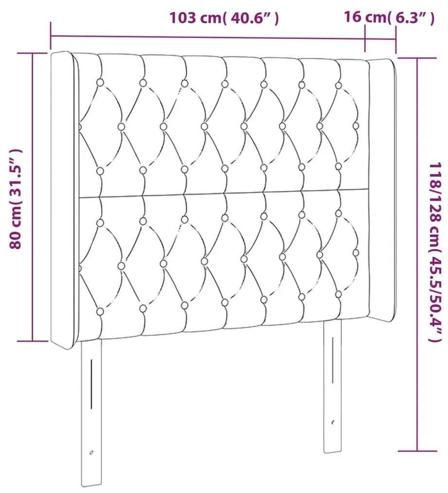 Cabeceira de cama c/ LED tecido 103x16x118/128 cm cinza-escuro