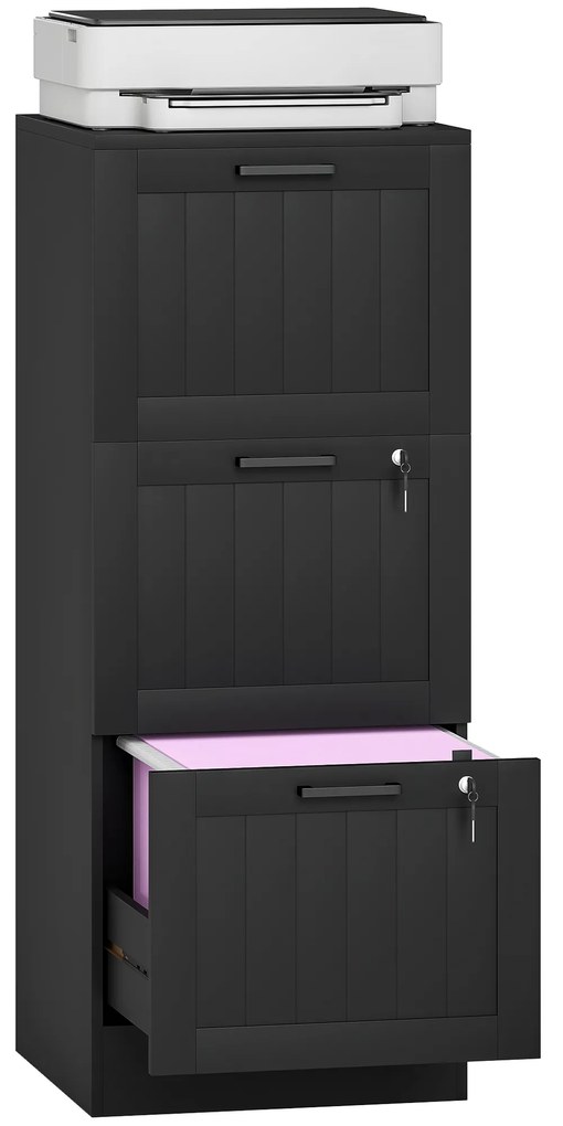 Bloco de Gavetas para Escritório com 3 Gavetas para Escritório com Fechaduras Gavetas Suspensas para A4 40x40x101 cm Preto