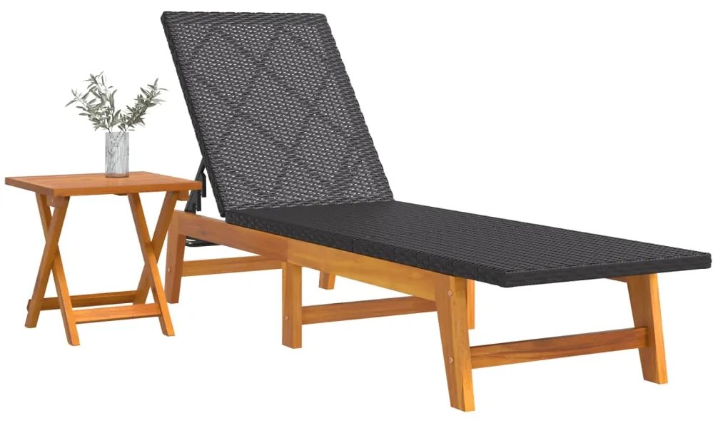 Espreguiçadeira com mesa vime PE e madeira de acácia maciça