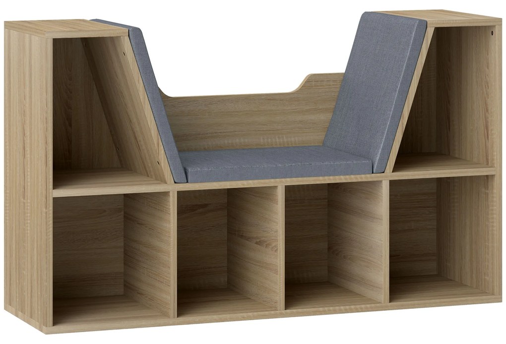 HOMCOM Estante para Livros com Banco Integrado e 6 Cubos Estante Infantil com Assento 102x30x61 cm Madeira e Cinzento | Aosom Portugal