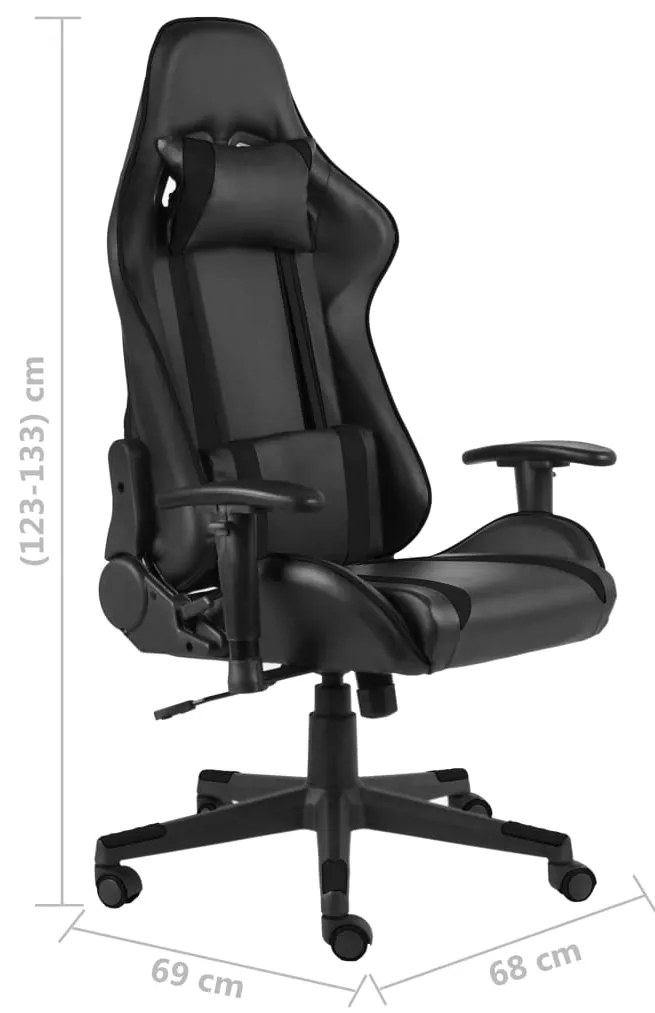 Cadeira de gaming giratória PVC preto