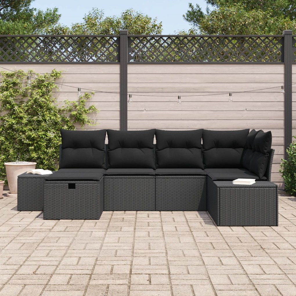 Conjunto de Sofá de Jardim de 6 Peças com Almofadas em Rattan Poliéste