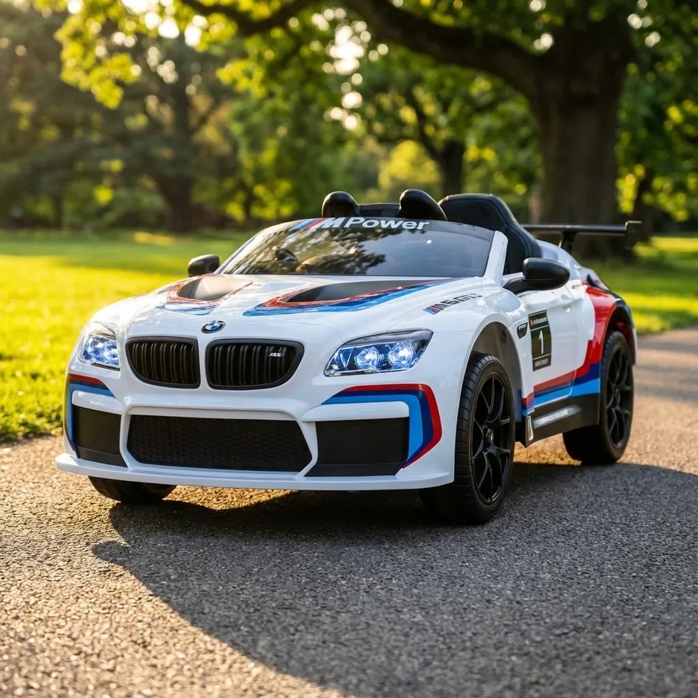 Carro elétrico infantil BMW M6 GT3 12V,Pneus EVA, Assento em pele sintetica Branco