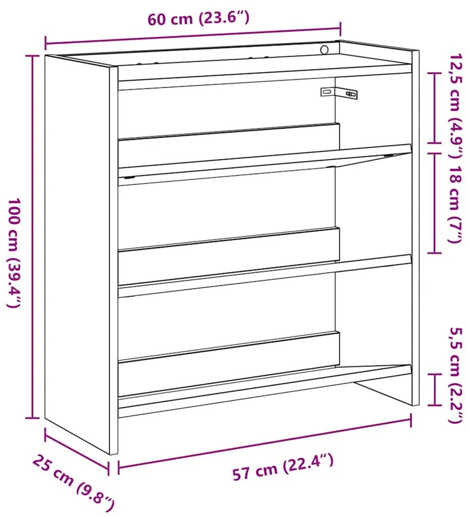 Sapateira 60x25x62 cm derivados de madeira cinzento sonoma