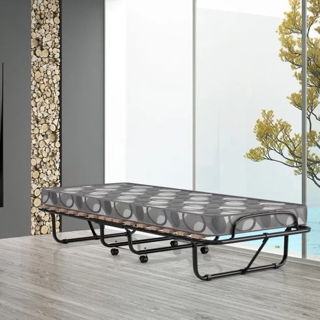Cama dobrável com colchão Cama de hóspedes portátil com rodas em espuma de memória Estrutura de aço 190 x 80 x 33 cm Cinzento