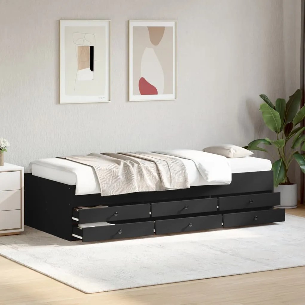 Sofá-cama c/ gavetas 90x190 cm derivados de madeira preto