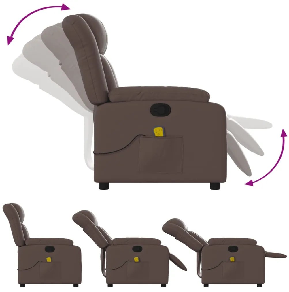Poltrona de massagens reclinável couro artificial castanho