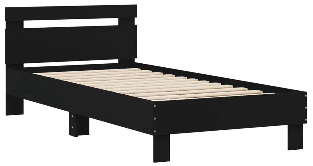 Estrutura de cama c/ cabeceira 90x190 cm deriv. madeira preto