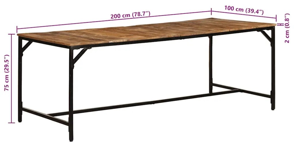 Mesa de jantar 200x100x75 cm madeira de mangueira maciça áspera