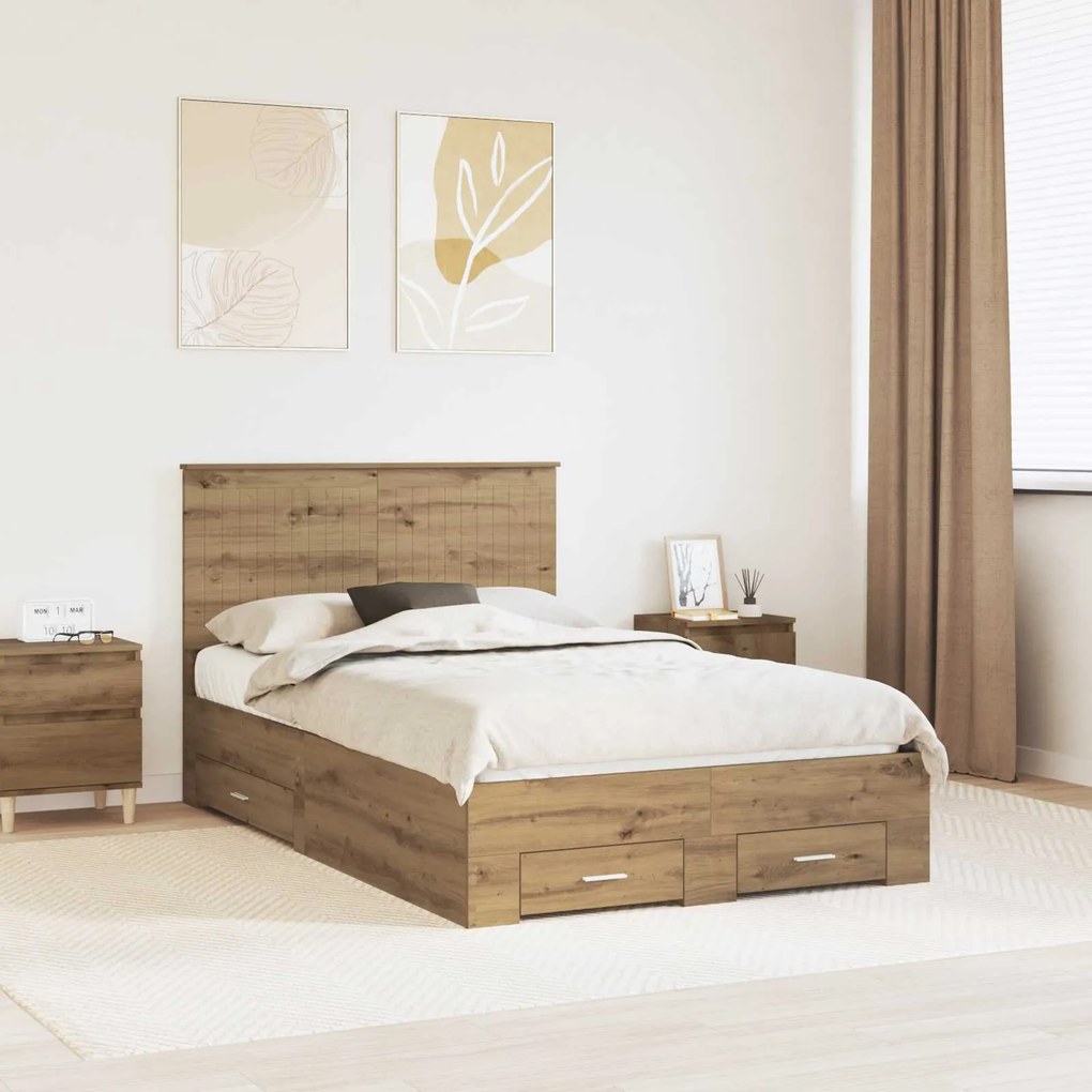 vidaXL Estrutura da Cama com cabeceira Carvalho Artesanal 120 x 200 cm