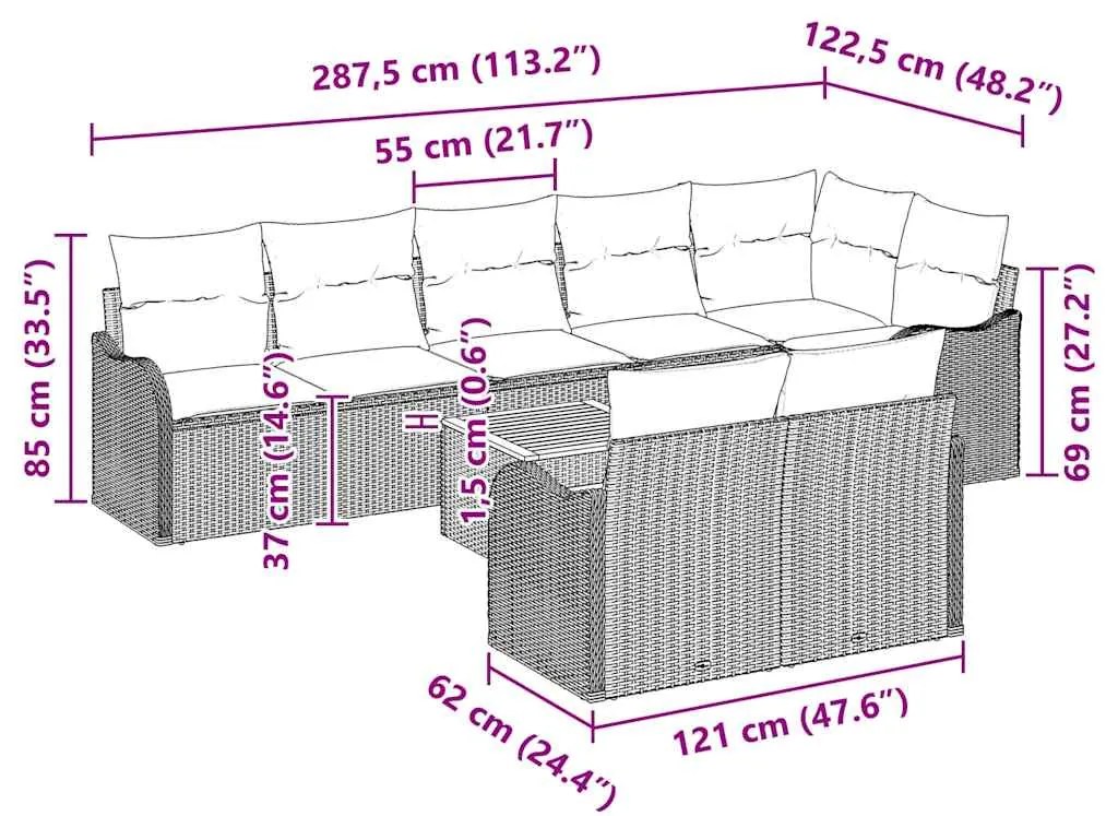 Conjunto de Sofá de Jardim vidaXL de 9 Peças com Almofadas Preto Ratta