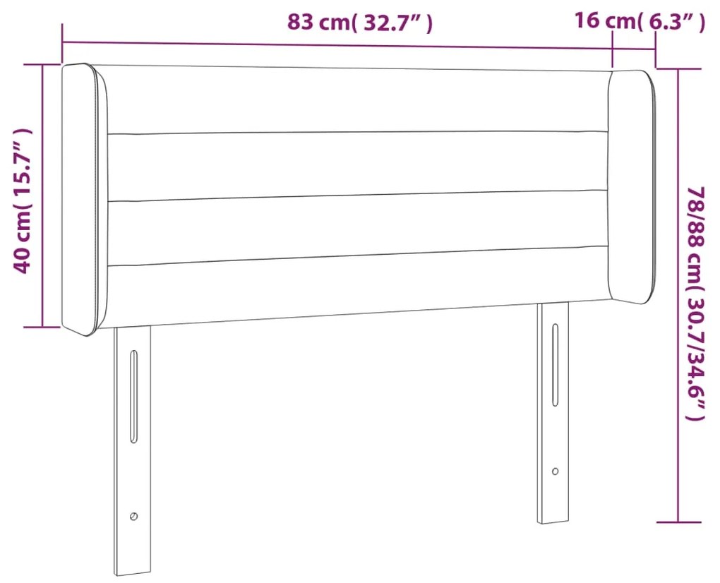 Cabeceira de cama c/ abas tecido 83x16x78/88 cm cinzento-claro