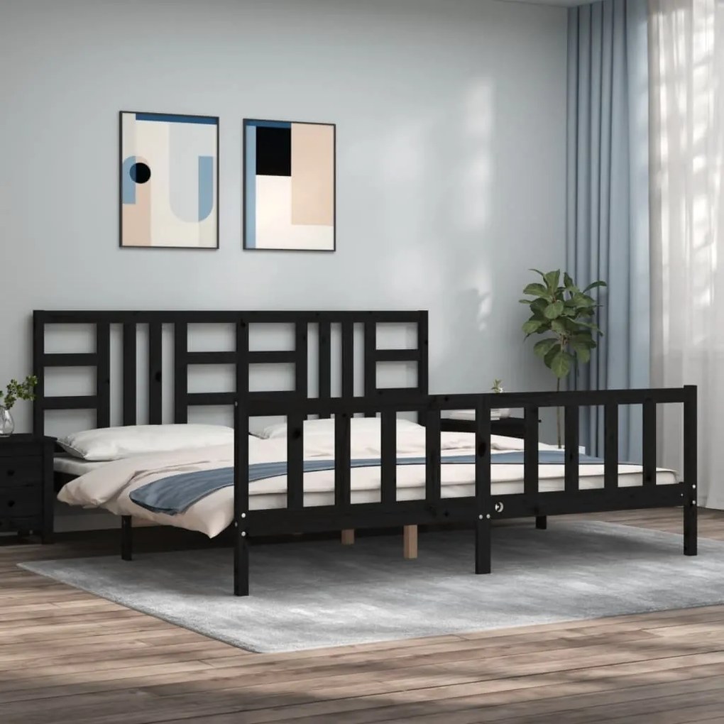 vidaXL Estrutura de cama com cabeceira 200x200 cm madeira maciça preto