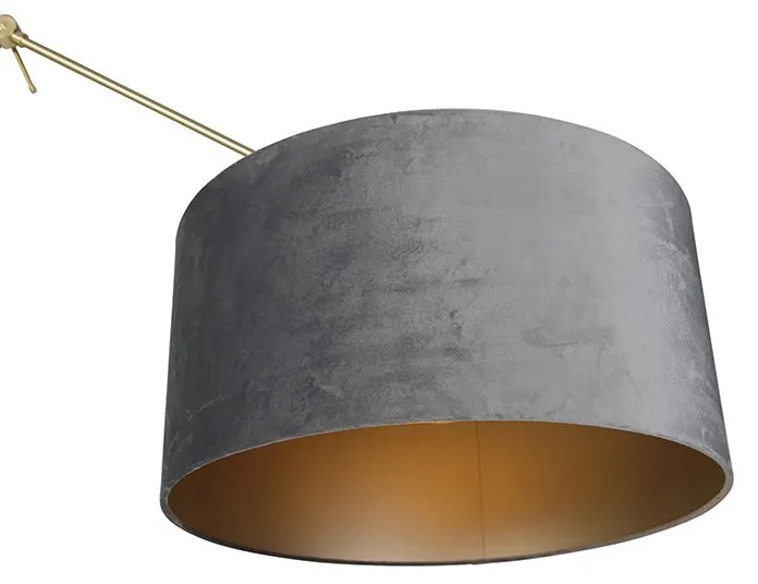 Candeeiro de pé moderno dourado com abajur em veludo cinzento 50 cm - Editor Moderno