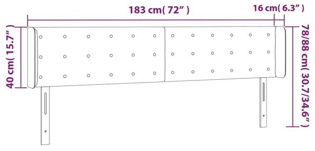 Cabeceira de cama c/ abas veludo 183x16x78/88 cm cinzento-claro