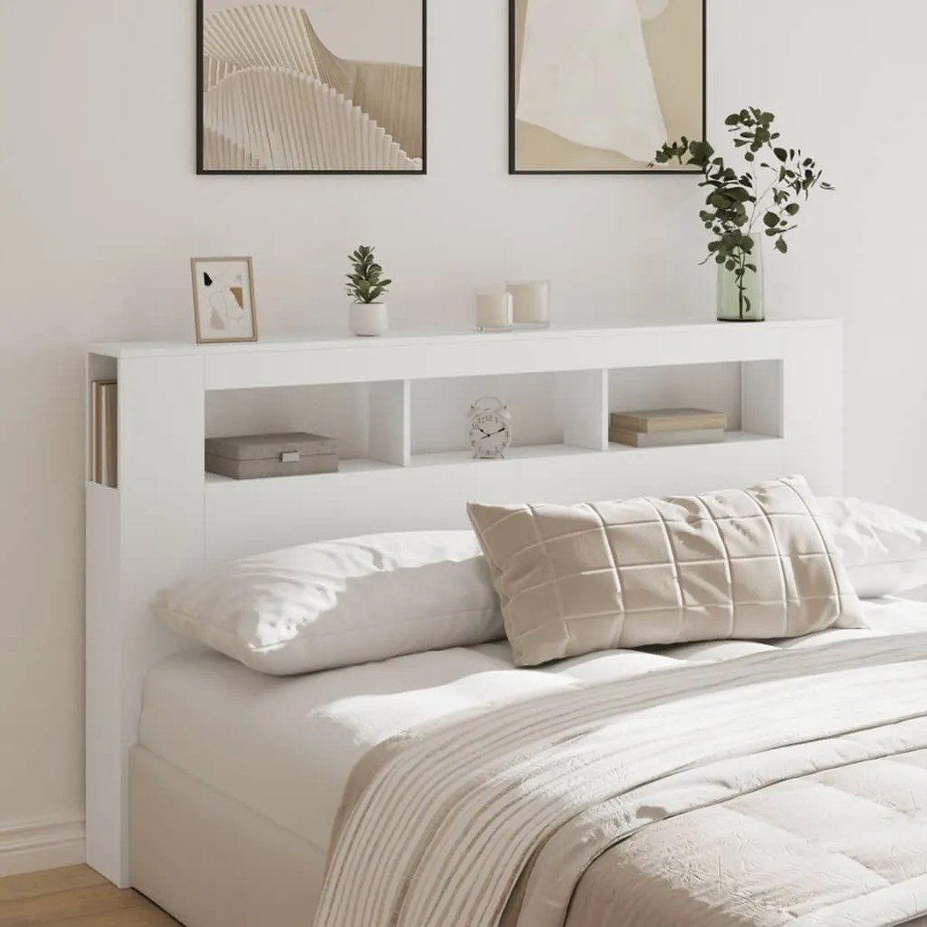 Cabeceira cama c/ LEDs 180x18,5x103,5 cm deriv. madeira branco