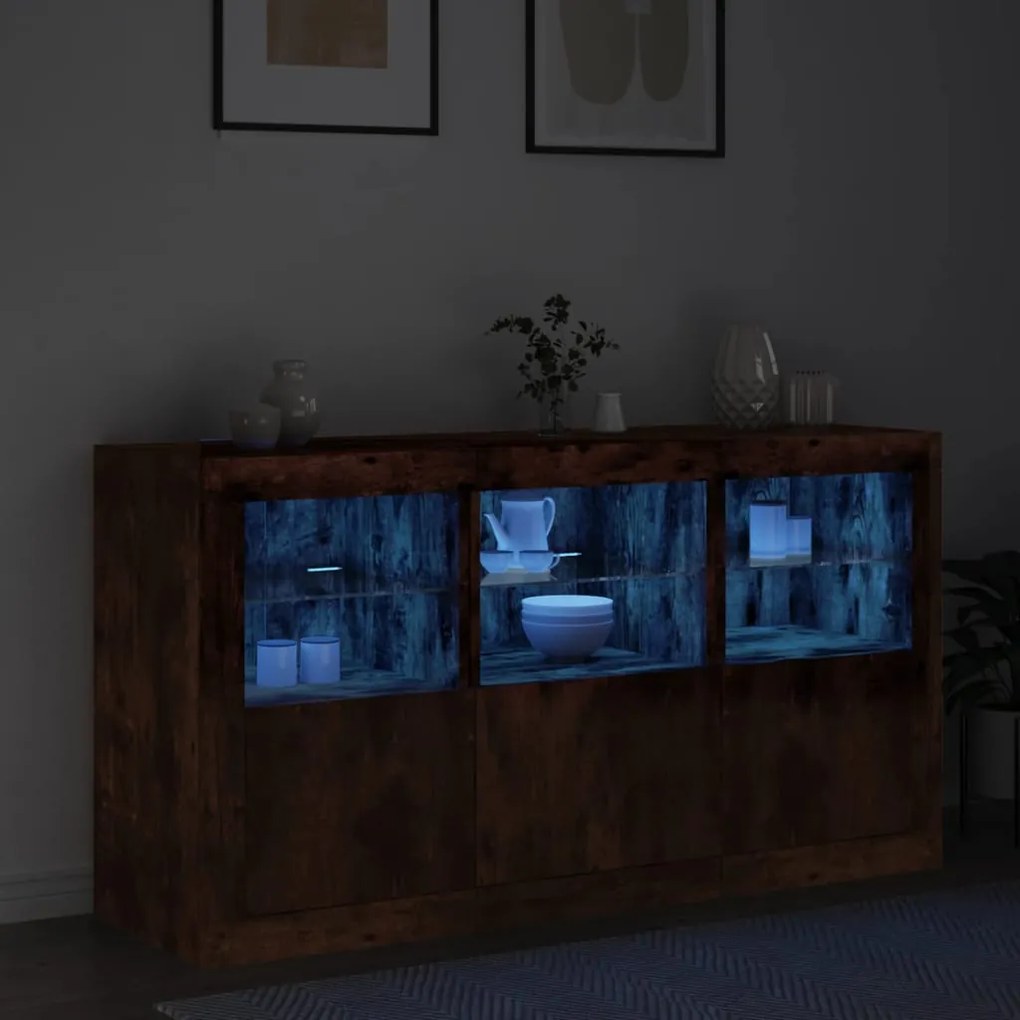 Aparador com luzes LED 123x37x67 cm carvalho fumado