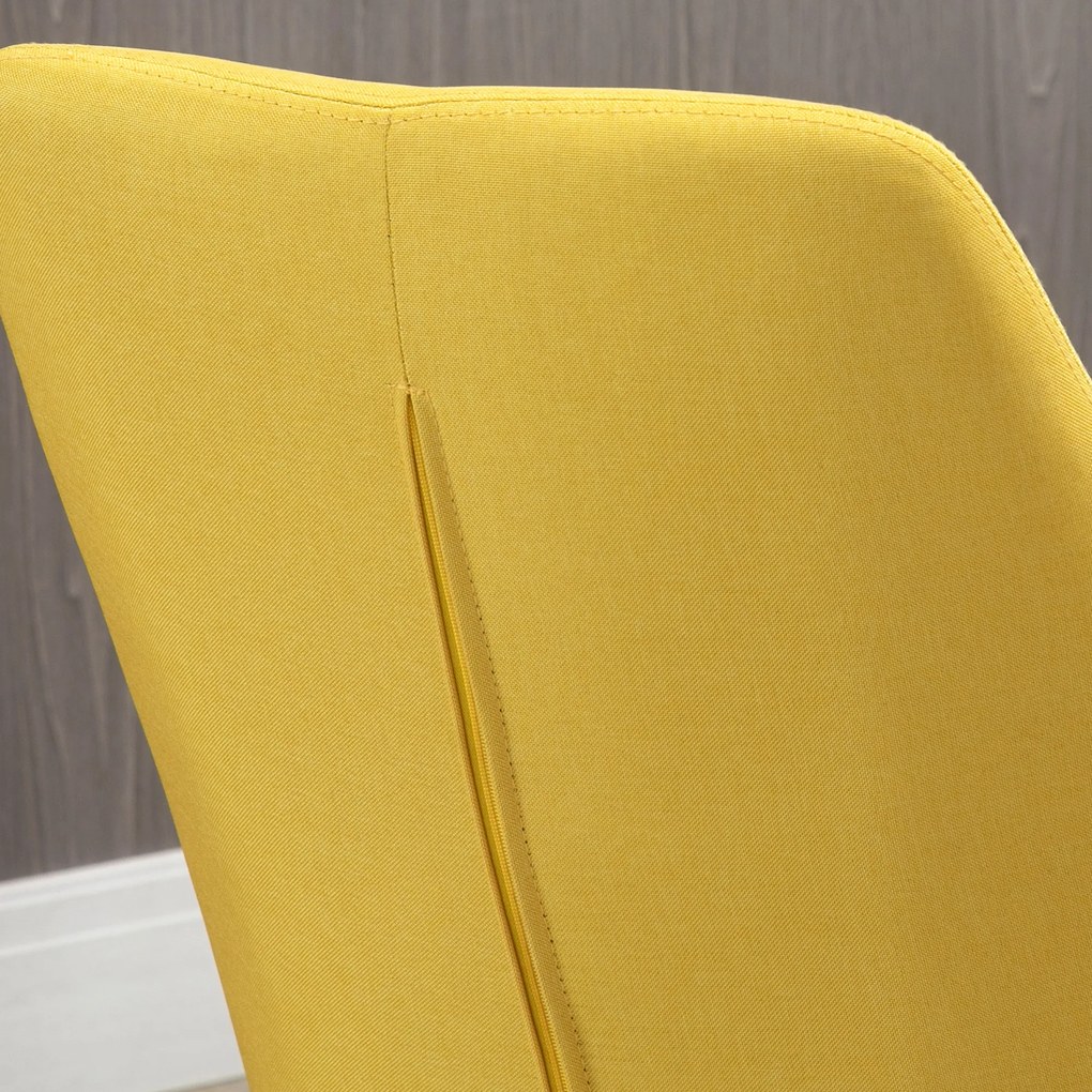 HOMCOM Conjunto de 2 Cadeiras de Sala de Jantar Cadeiras de Sala de Jantar Estofada em Linho com Encosto Alto e Pés de Madeira de Borracha para Sala de Estar Escritório Carga Máxima 120kg 60x67,5x101cm Amarelo
