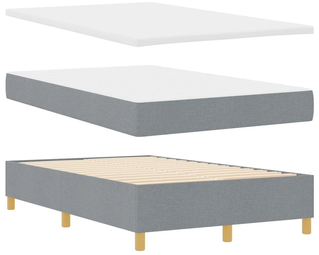 Cama Box Spring com Colchão e Banco Cinza Claro 120x200 cm Tecido