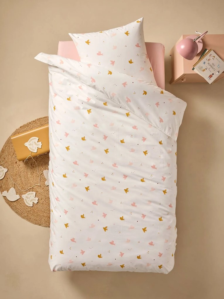 Conjunto de capa de edredão + fronha essenciais Hirondelles com algodão reciclado, para criança  branco estampado