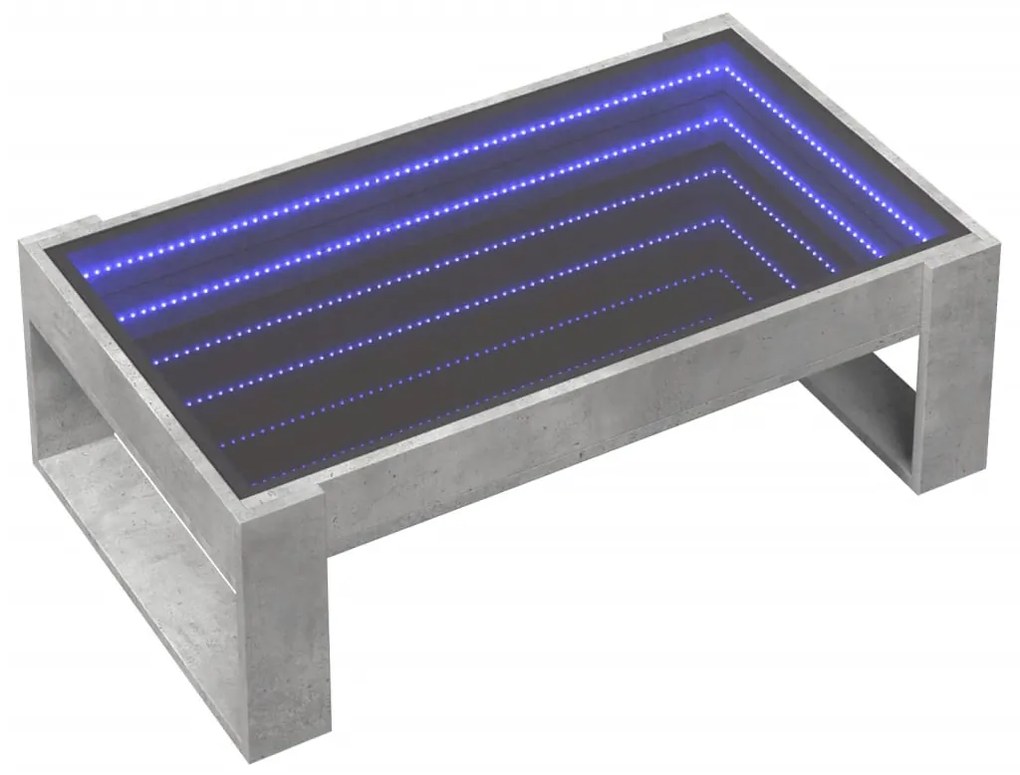 Mesa de centro luzes LED Infinity 90x53x30 cm cinzento cimento