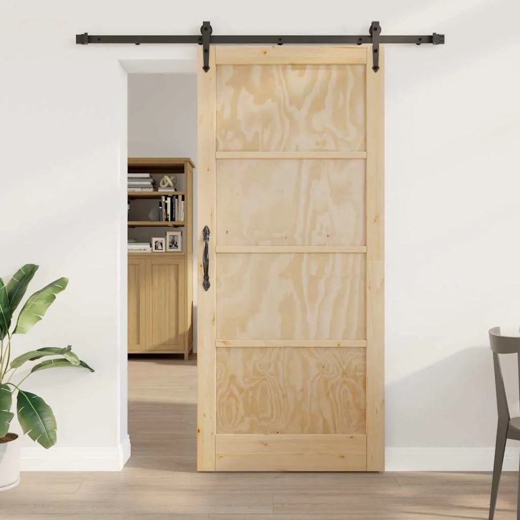 Porta Deslizante vidaXL com Conjunto de Acessórios 93x211 cm Madeira Maciça de Pinho