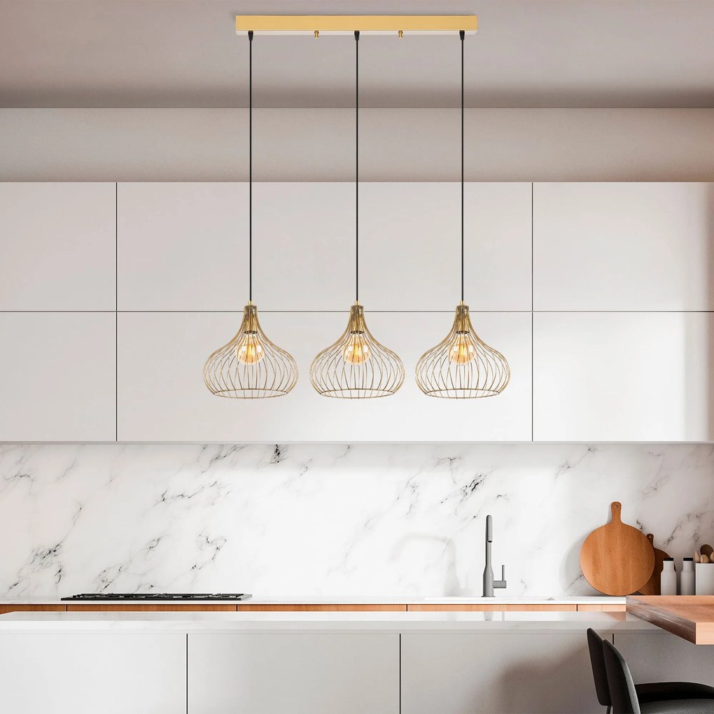 Chandelier Teldamla – Dourado Brilhante – 76 x 22 x 120 cm