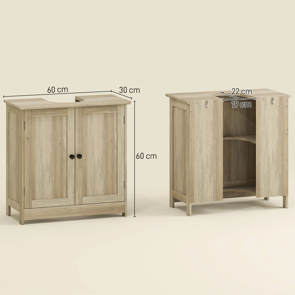 Móvel para lavatório (NÃO INCLDUIDO) 60 x 30 x 60 cm, móvel de casa de banho com 2 portas, prateleira ajustável, resistente à humidade, cinzento com e