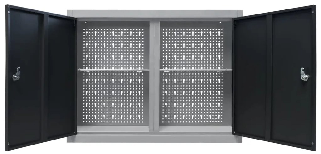Armário ferramentas parede industrial metal cinzento e preto