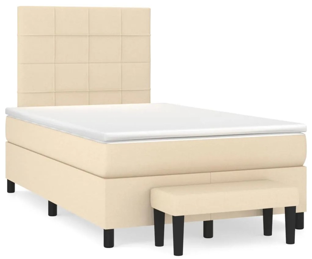 vidaXL Cama boxspring com colchão 120x190 cm tecido cor creme