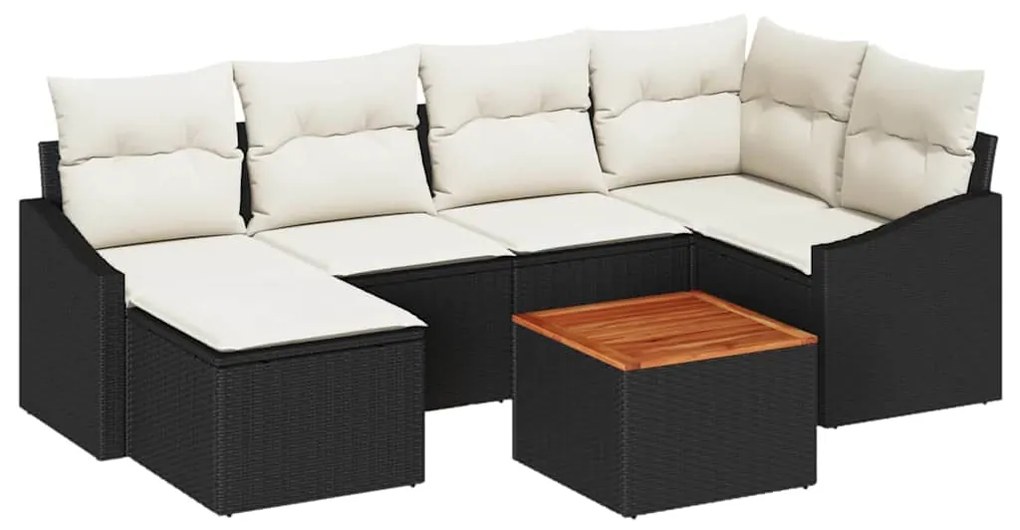 Conjunto de Sofá de Jardim 7 pcs Preto, branco 55 x 55 x 37 cm